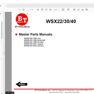 BT Prime-Mover WSX22/30/40 Electric Walkie Stacker Master Parts Manual