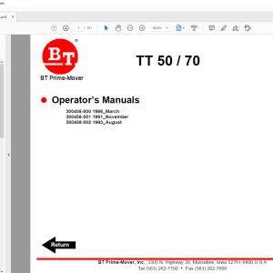 BT Prime-Mover Forklift TT 50  70 Operator’s Manual PDF