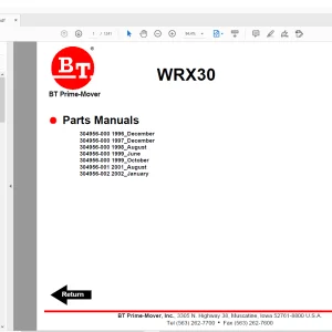 BT Prime-Mover Forklift WRX 30 Electric Straddle Reach Stacker Truck Quality Parts Manual