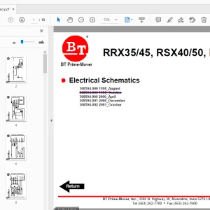 BT Prime-Mover RRX35/45, RSX40/50, RDX30 Electrical Schematics Manual - PDF