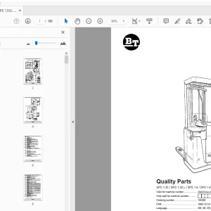 BT Forklift SPS 1.35/SPS 1.35 L/SPS 1.6/SPS 1.6 L Quality Parts Manual - PDF