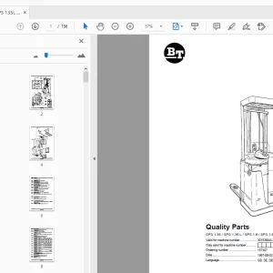 BT Forklift SPS 1.35/SPS 1.35 L/SPS 1.6/SPS 1.6 L Quality Parts Manual - PDF