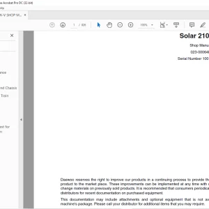 DAEWOO Solar 210W-V Shop Manual 023-00064E