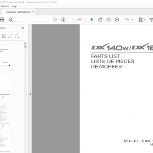 Daewoo Excavators DX 140W/ DX160W Parts Manual - PDF DOWNLOAD