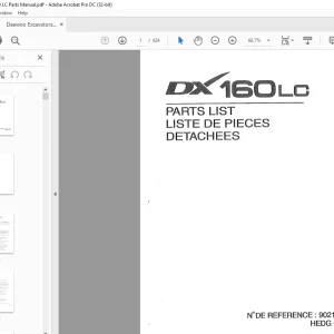 Daewoo Excavators DX 140W/ DX160W Parts Manual