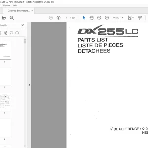 Daewoo Excavators DX 255 LC Parts Manual - PDF DOWNLOAD
