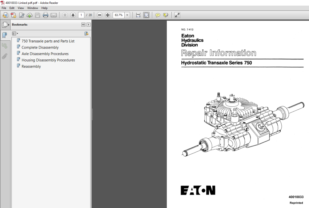 Eaton Hydrostatic Transaxle Series 750 Repair Manual - PDF DOWNLOAD ...