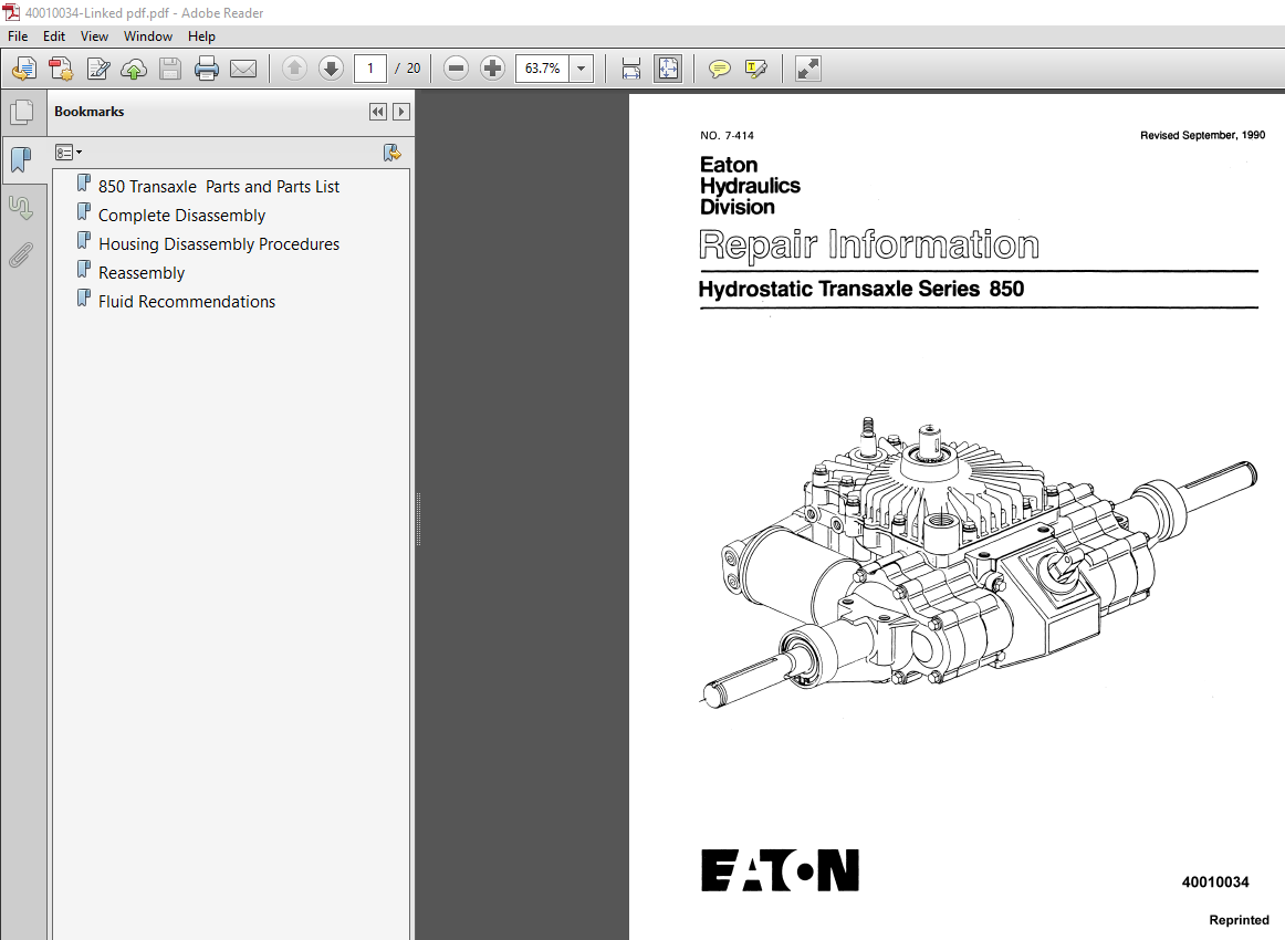 Eaton Hydrostatic Transaxle Series 850 Repair Manual - PDF DOWNLOAD ...