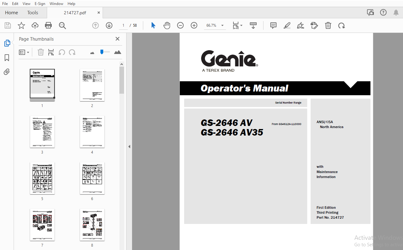 Genie GS-2646 AV GS-2646 AV35 Operator's Manual 214727 - PDF ...