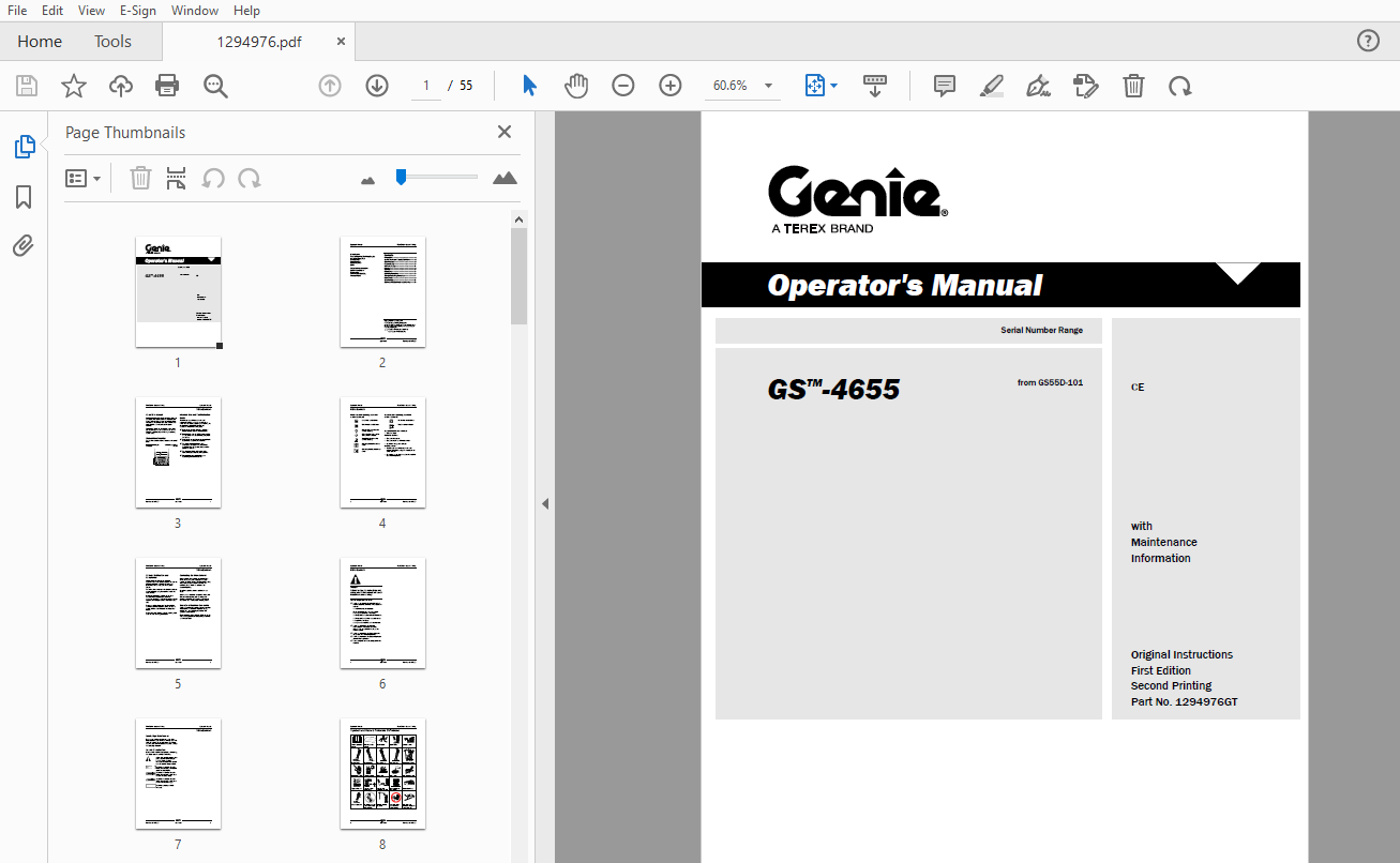 Genie GS-4655 Operator's Manual 1294976GT - PDF DOWNLOAD - HeyDownloads ...