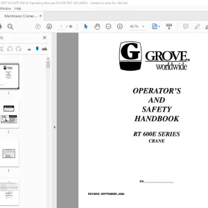 Grove Crane RT 600E Series Operator's & Safety Handbook Manual PDF