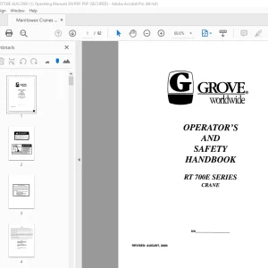 Grove Crane RT 700E Series Operator's & Safety Handbook Manual PDF