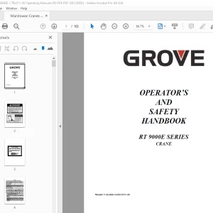Grove Crane RT 9000E Series Operator's & Safety Handbook Manual PDF