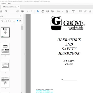 Grove Crane RT530E Operator's & Safety Handbook Manual PDF