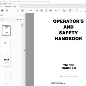Grove Crane TM890 Carrier Operator's & Safety Handbook Manual PDF