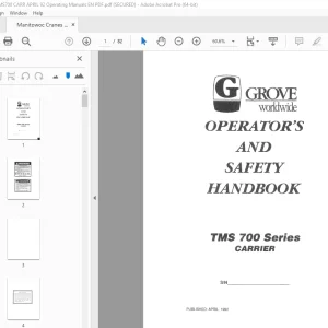 Grove Crane TMS 700 Series Carrier Operator's & Safety Handbook Manual PDF
