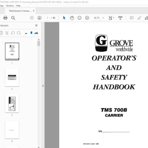 Grove Crane TMS 700B Carrier Operator's & Safety Handbook Manual PDF