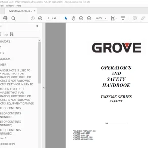 Grove Crane TMS500E Series Carrier Operator's & Safety Handbook Manual PDF