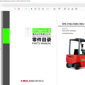 Heli EFG Series 1.6-2t 316n320n Battery Counterbalanced Forklift Parts Manual