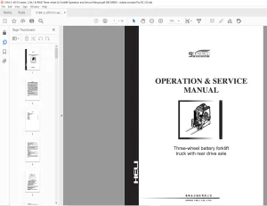 Heli Forklift Three-Wheel Battery Forklift Truck With rear Drive Axle Operation & Service Manual