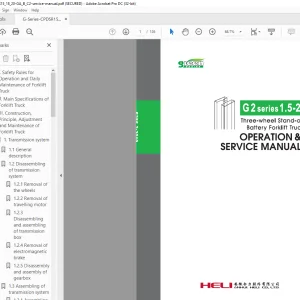 Heli G2 Series 1.5-2T Three-Wheel Stand-on Battery Forklift Truck Operation & Service Manual