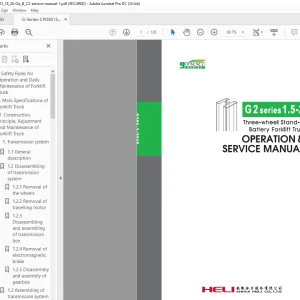 Heli G2-Series 1.5-2T Three-Wheel Stand-on Battery Forklift Truck Operation & Service Manual