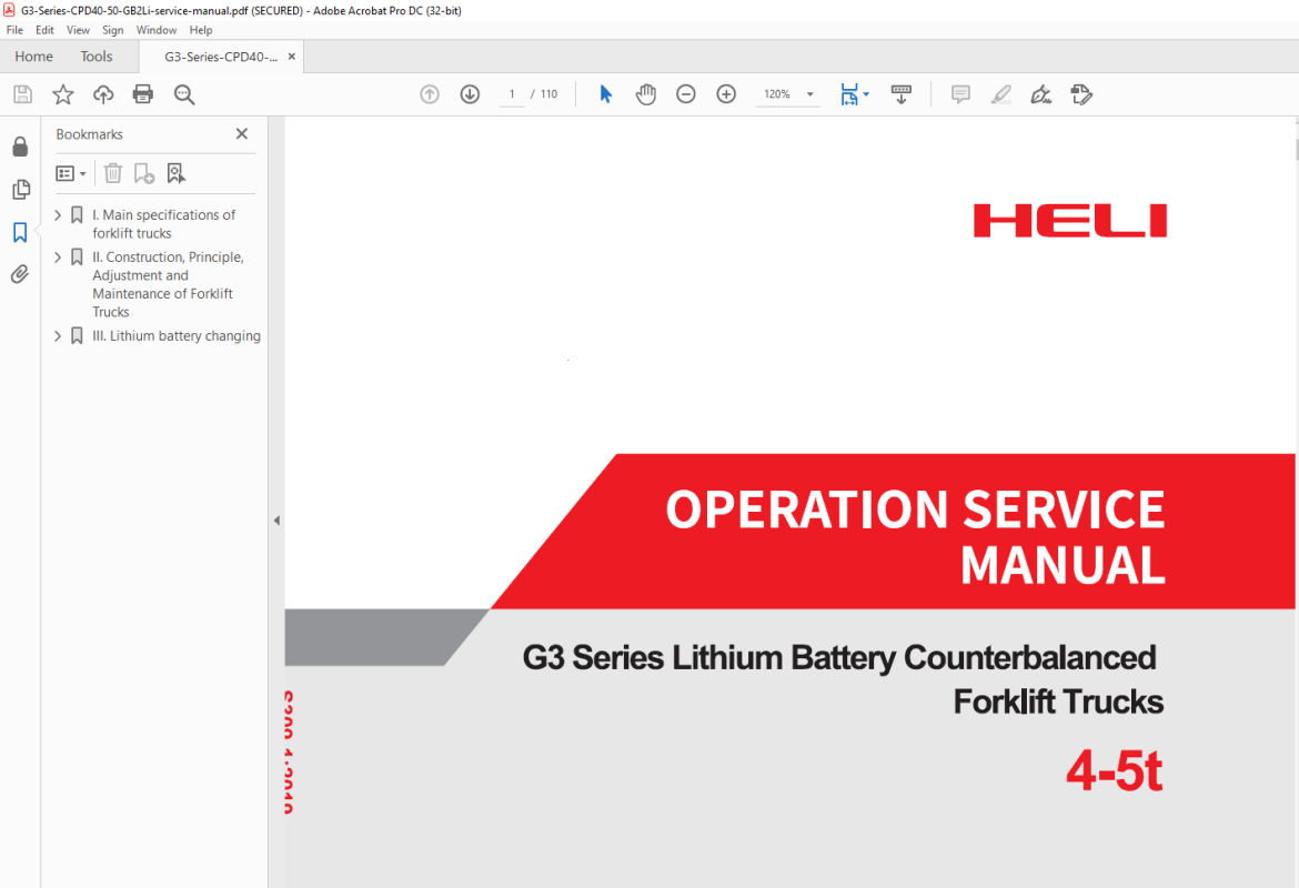 Heli G3 Series 4-5T Lithium Battery Counterbalanced Forklift Truck ...