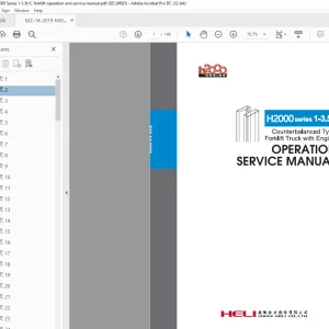 Heli H2000 Series 1-3.5T Counterbalanced Forklift Engine Operation & Service Manual
