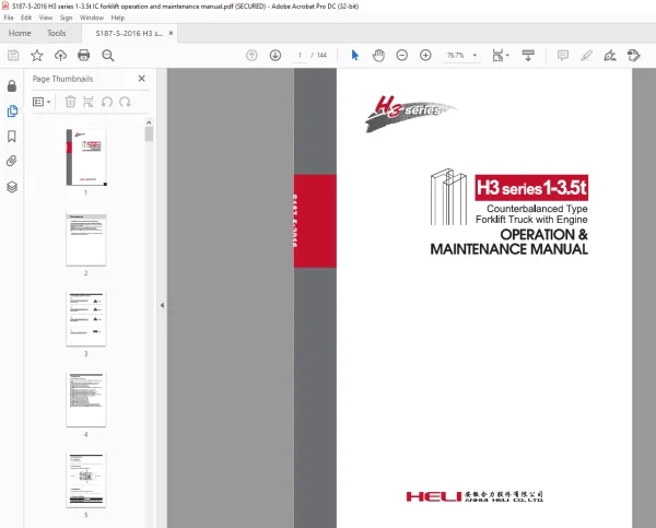 Heli H3 Series 1-3.5t Counterbalanced Forklift Engine Operation ...
