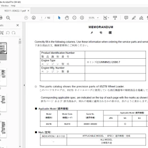Hitachi 85Z7B (CUMMINS) QSB6.7 Wheel Loader Parts Manual 93311-00422 PDF