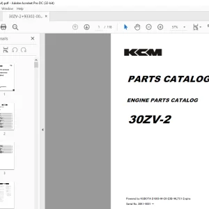 KCM WHEEL LOADER 30ZV-2 ( KUBOTA D1803-M-D1-E3B-WLTC1) PARTS Manual
