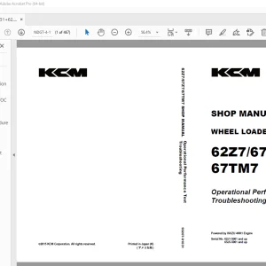 KCM 62Z7 / 67Z7 / 67TM7 Wheel Loader Shop Manual 93207-0103 PDF