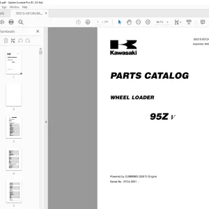 Kawasaki 95ZV Wheel Loader Parts Manual (93315-00124)