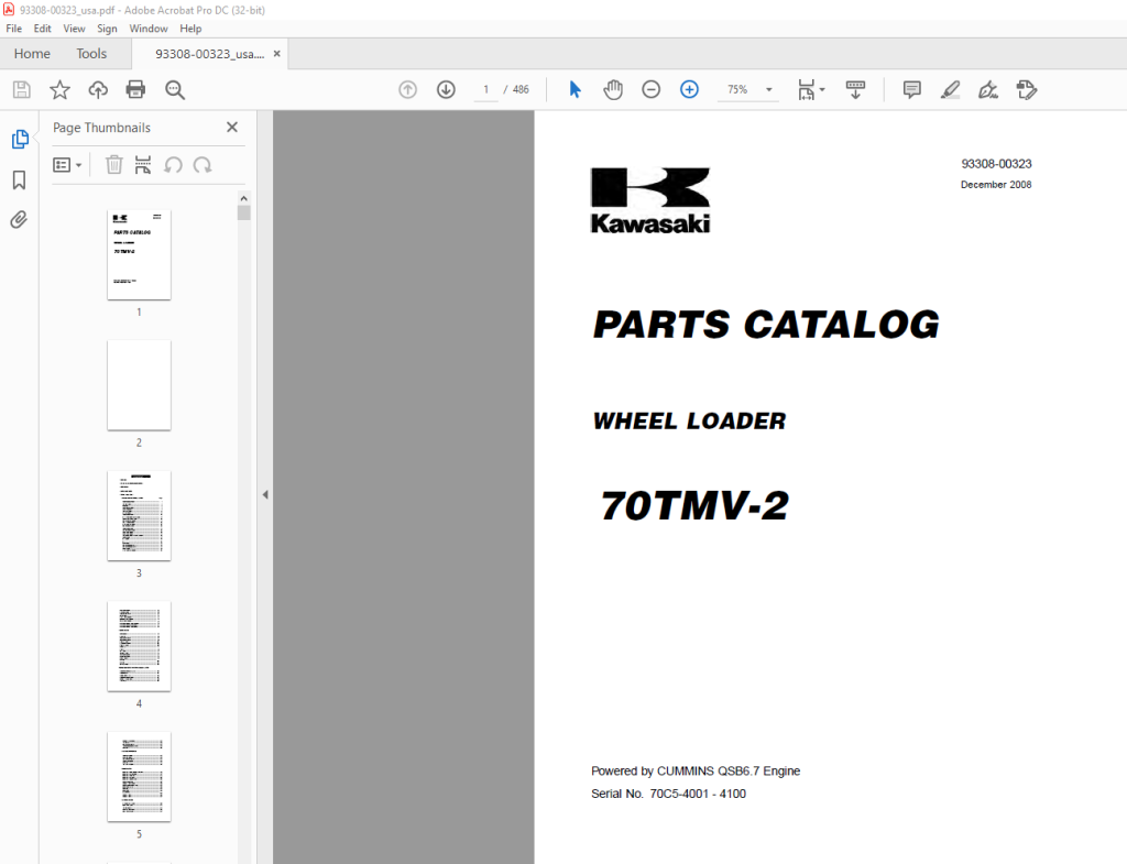 Kawasaki Wheel Loader 70TMV-2 Parts Manual - PDF DOWNLOAD ...