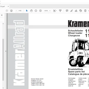 Kramer Allrad 112 112 SL/SLx Wheel Loader Parts Manual - PDF DOWNLOAD