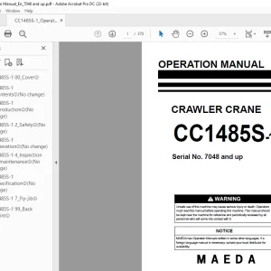 Maeda CRAWLER CRANE CC1485S-1 OPERATION MANUAL 7048 and up
