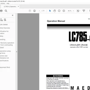 Maeda CRAWLER CRANE LC785-6 OPERATION MANUAL 31001 and