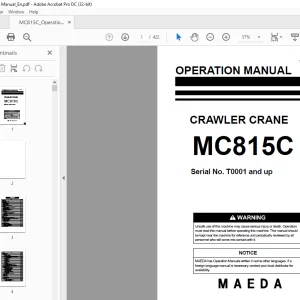 Maeda CRAWLER CRANE MC815C OPERATION MANUAL T0001 and up