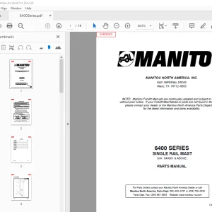 Manitou Forklift 6400 SERIES SINGLE RAIL MAST Parts Manual - PDF DOWNLOAD