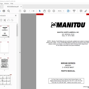 Manitou Forklift 805348 SERIES MSI50H 2--STAGE MAST Parts Manual PDF