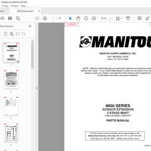 Manitou Forklift 8500 SERIES SCISSOR EXTENSION 2 STAGE MAST Parts Manual PDF