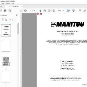 Manitou Forklift 9300 SERIES 2 STAGE MAST Parts Manual PDF