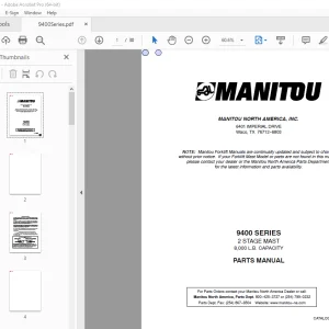 Manitou Forklift 9400 SERIES 2 STAGE MAST Parts Manual - PDF DOWNLOAD