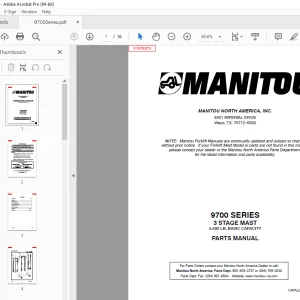 Manitou Forklift 9700 SERIES 3 STAGE MAST Parts Manual PDF