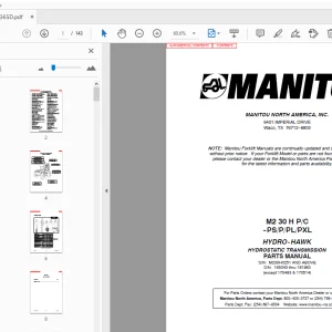 Manitou Forklift M2 30 H P/C-PS/P/PL/PXL PARTS MANUAL - PDF