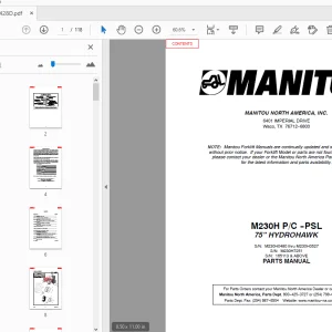 Manitou Forklift M230H P/C-PSL 75” HYDROHAWK PARTS MANUAL - PDF