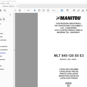 Manitou Forklift MLT 845-120 S5 E3 Parts Manual - PDF DOWNLOAD
