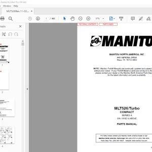 Manitou Forklift MLT526/Turbo COMPACT SERIES A Parts Manual PDF