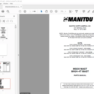 Manitou Forklift MSI30 MAST MH24-4T MAST Parts Manual - PDF DOWNLOAD