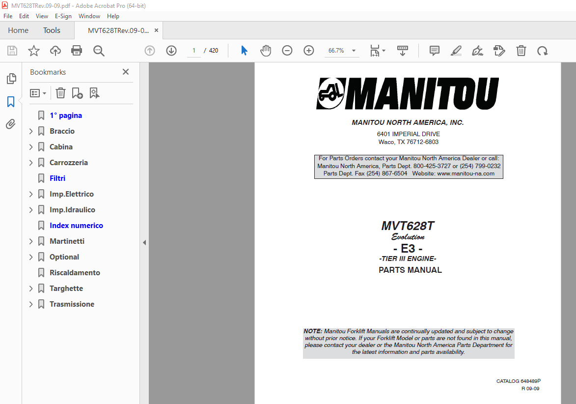 Manitou Forklift MVT628T Tier III Engine Parts Manual - PDF DOWNLOAD ...